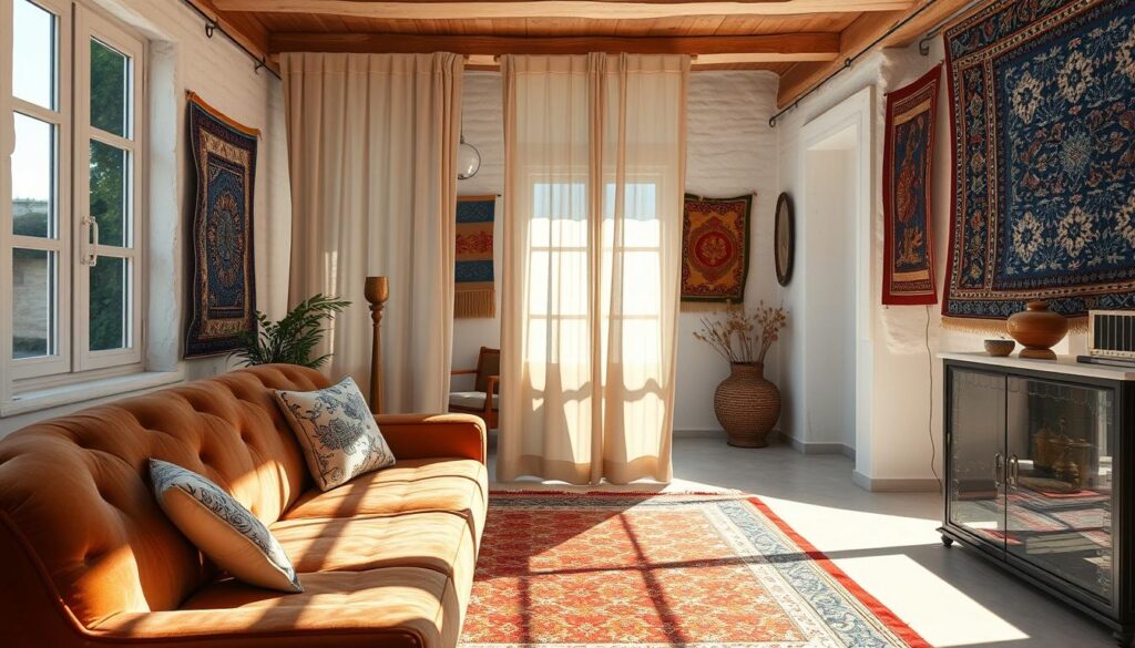 Greek Mediterranean interior design fabrics and patterns